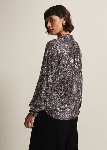 Phase Eight Medora Sequin Shirts Silver Canada | ODXAJR-327